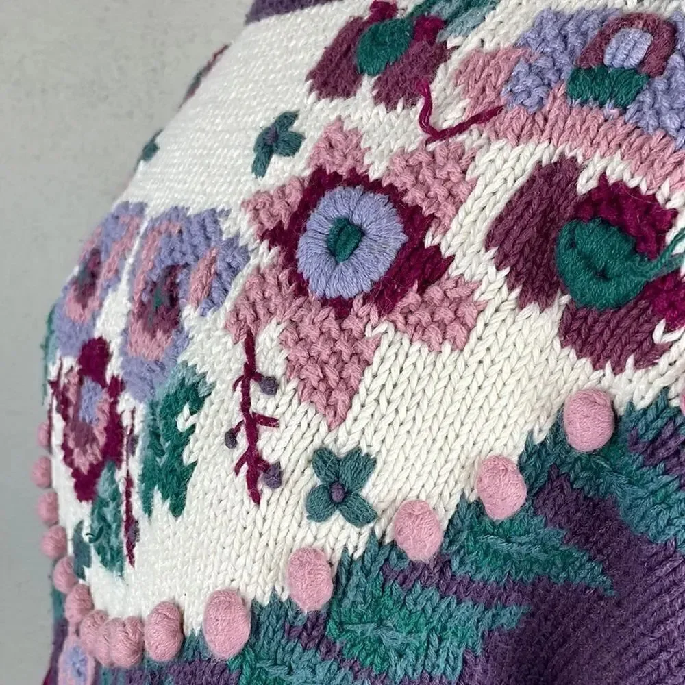 Vintage Russ Floral Stitched Sweater Size M EUC